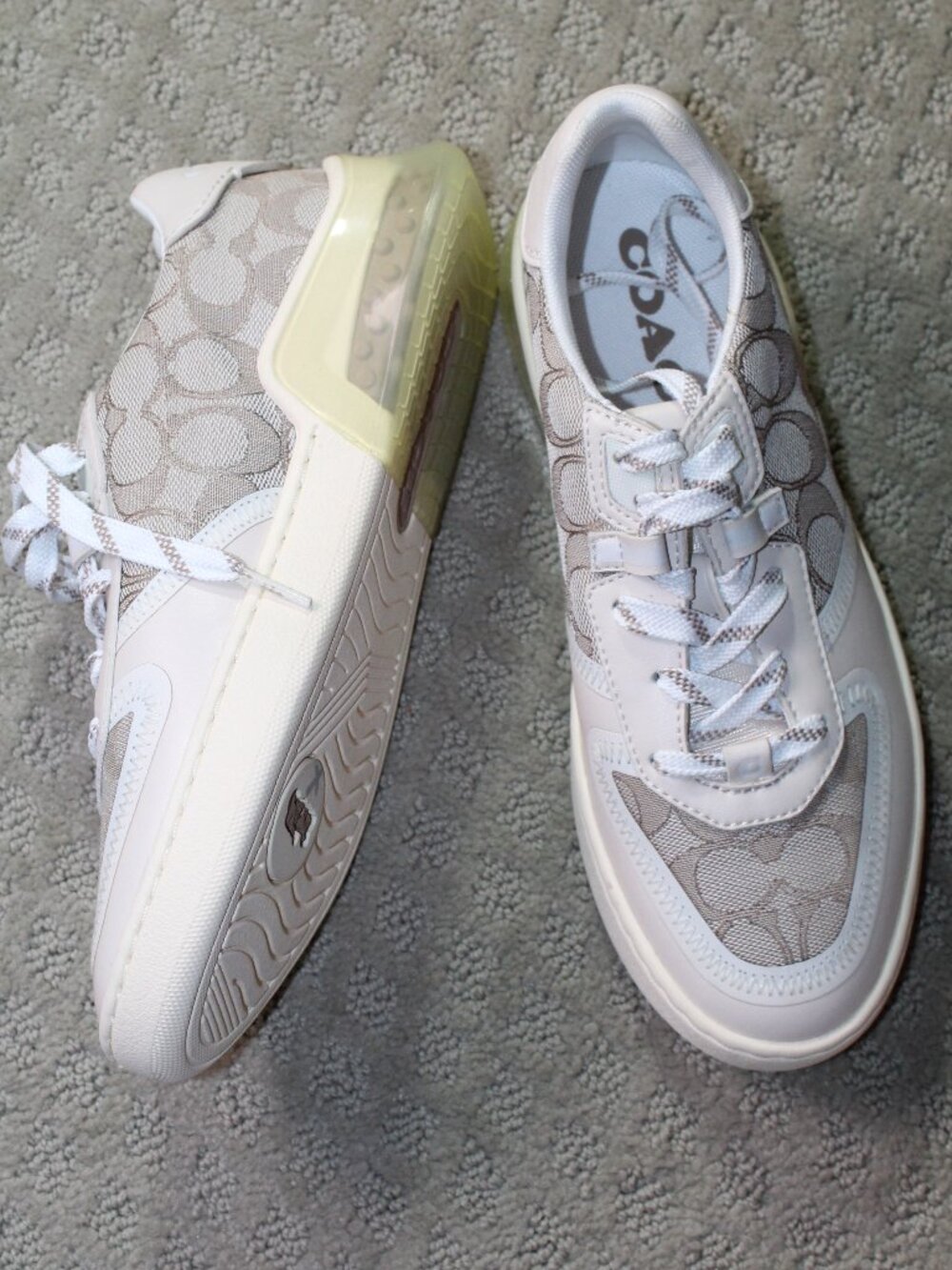 Coach Women's Sneakers G5075 Beige Monogram Canvas Leather Size 7.5B